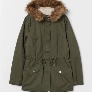 H&M Olive Green Jacket with Faux Fur Hood